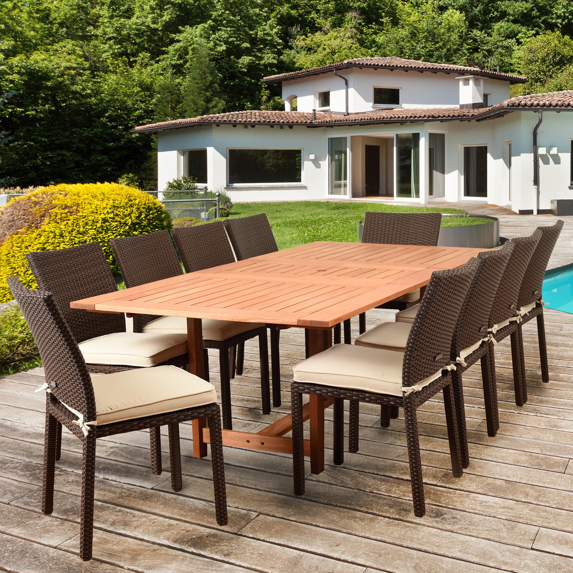 Amazonia Damian 11-Piece Rectangular Patio Dining Set in Brown