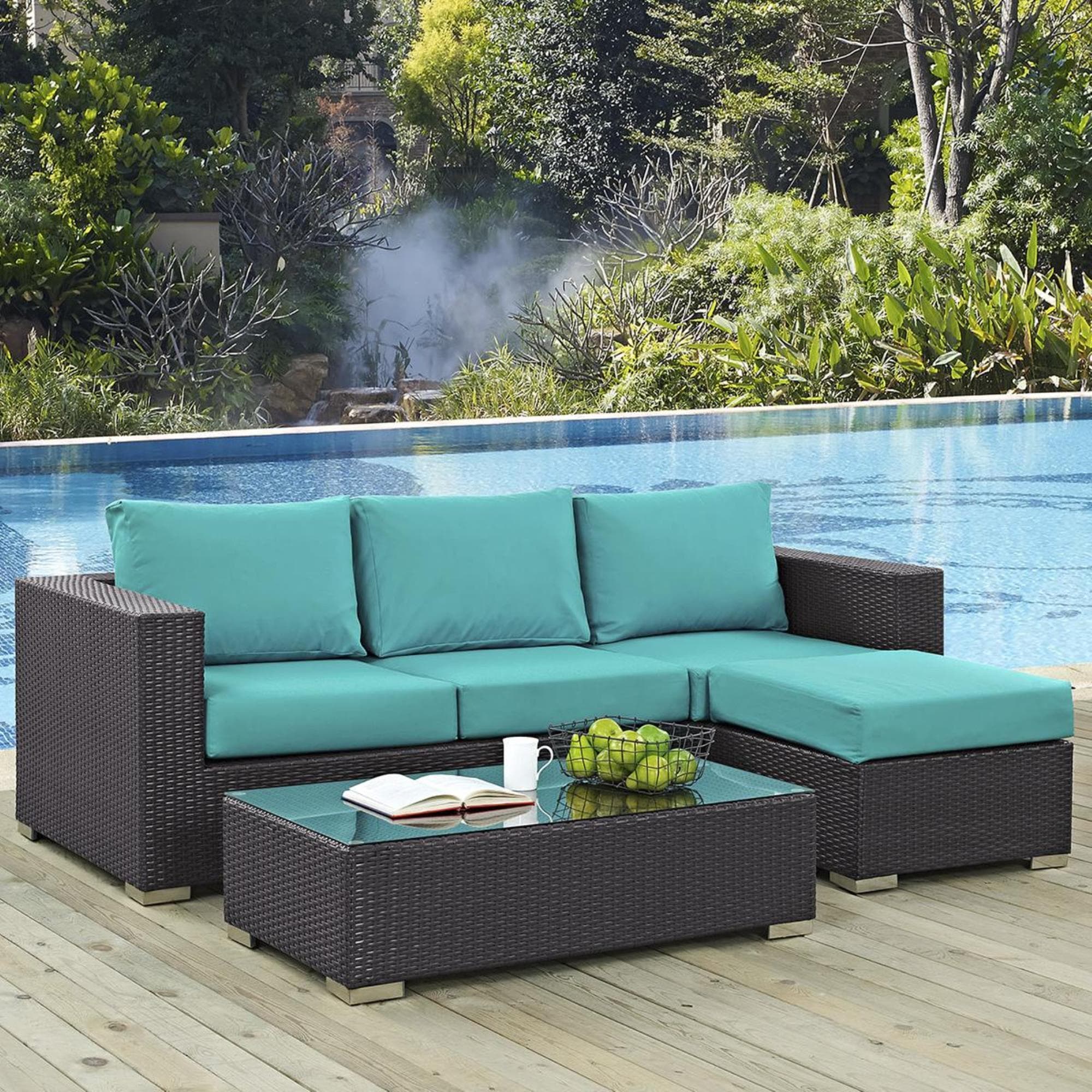 Firefly Convene 3-Piece Outdoor Patio Sofa Set in Espresso Turquoise ...