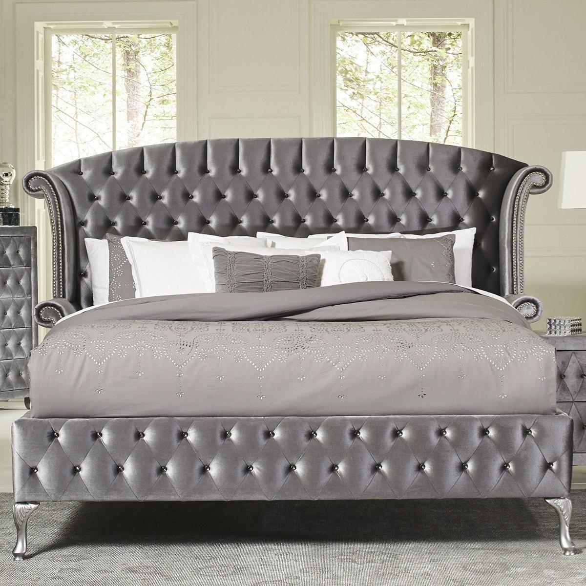 Pacific Landing Deanna Queen Tufted Bed in Grey/Metallic | Shop NFM