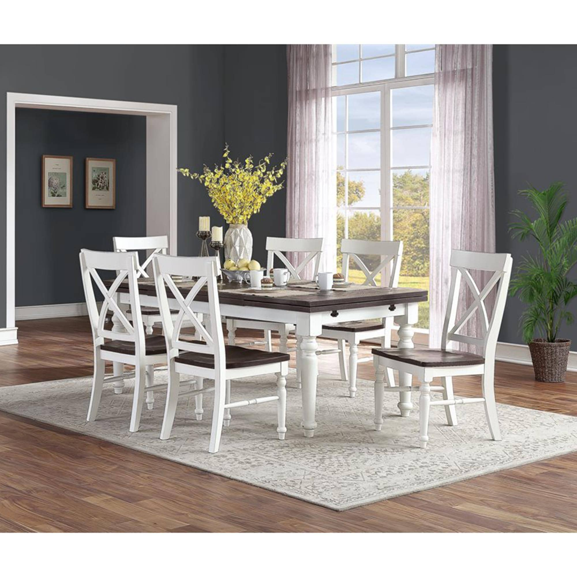 Golden Wave Furniture Mountain Retreat 7-Piece Dining Set in White | NFM