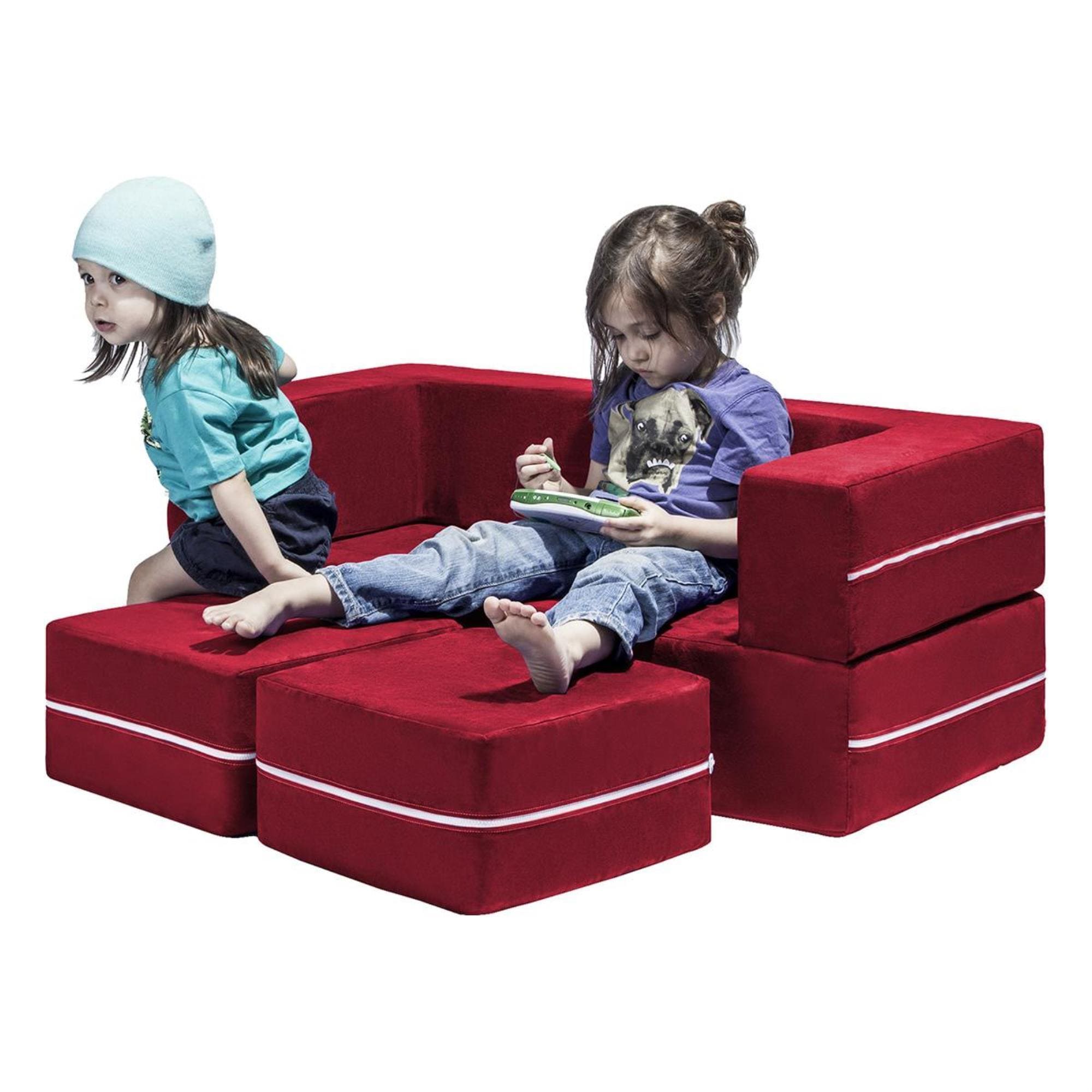 Jaxx Sacks Zipline Modular Kids Loveseat Ottomans in Cherry NFM