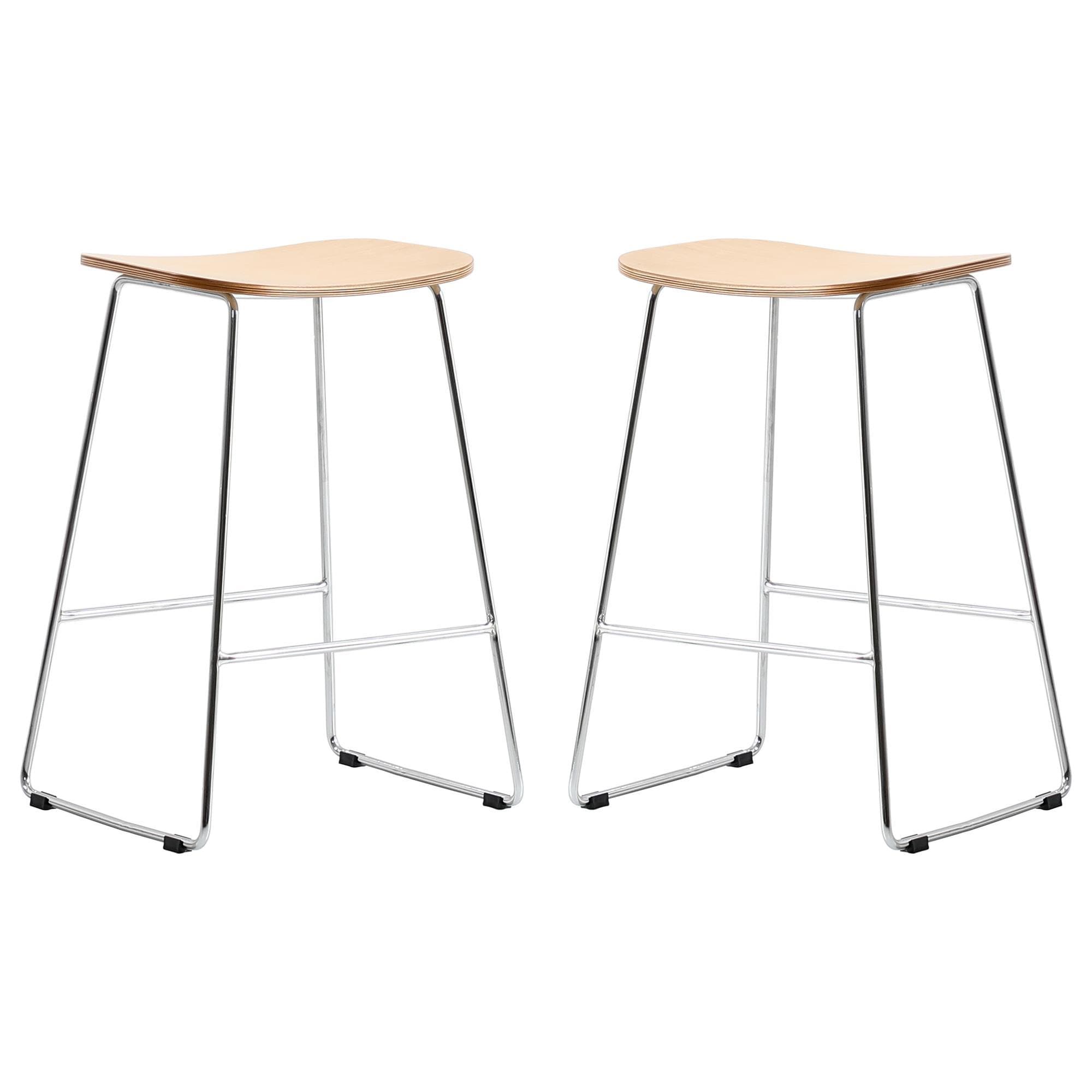 Leisuremod Melrose Counter Stool in Natural and Chrome (Set of 2) | NFM