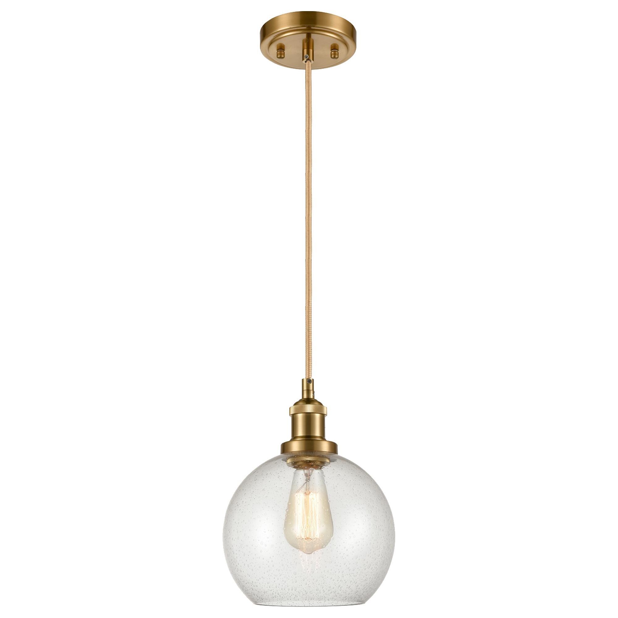 Claxy Seeded Glass Pendant Light In Brass 