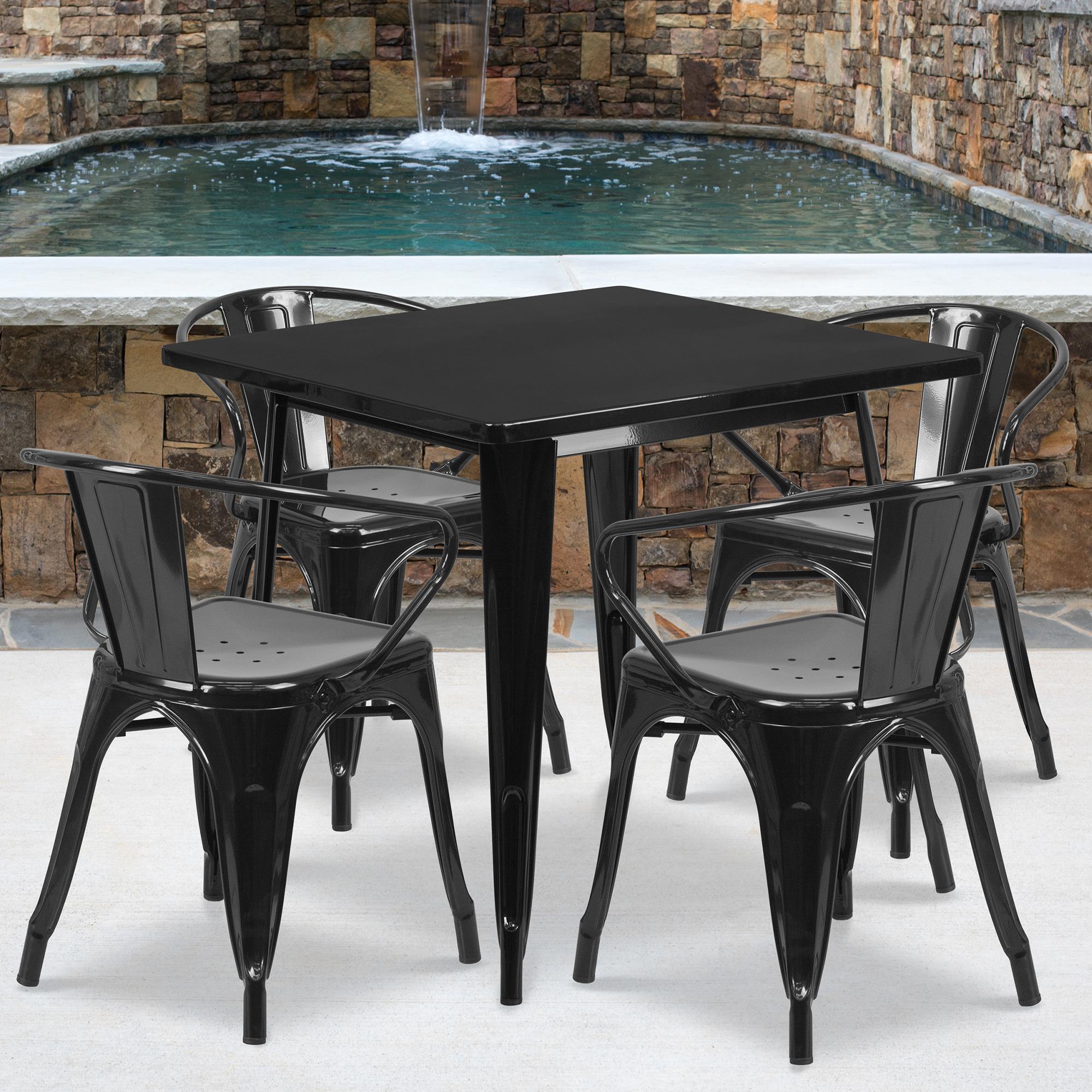 metal tables and chairs