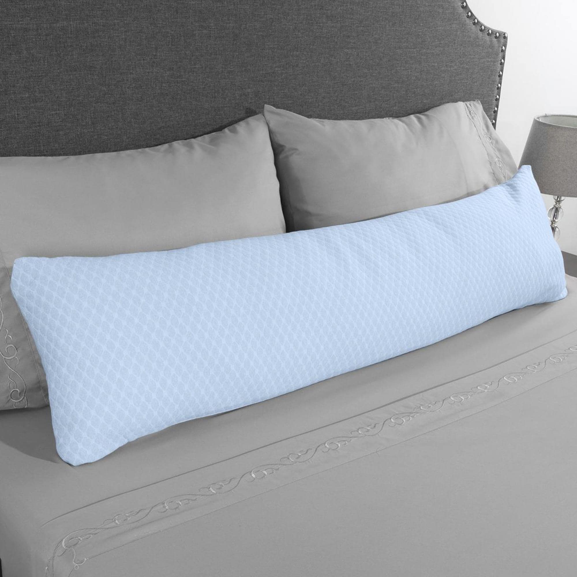 Memory Foam Body Pillow- for Side Sleepers, Back Pain, Pregnant Women,  Aching Legs and Knees, Hypoallergenic Zippered Protector by Lavish Home  (Blue)