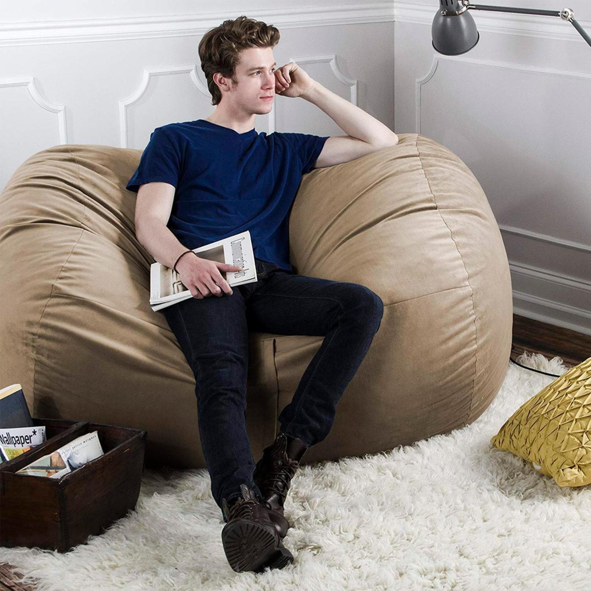 Jaxx 5.5' Lounger Bean Bag Loveseat in Camel | NFM