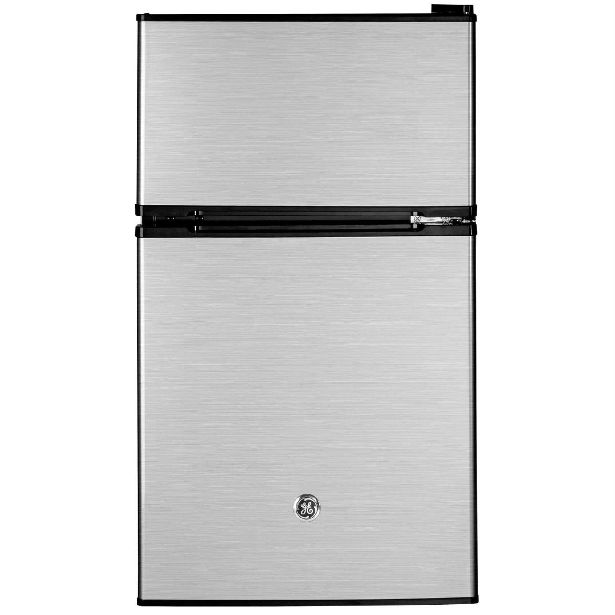 GE Appliances 3.1 Cubic Feet Double-Door Compact Refrigerator in Stainless  Steel