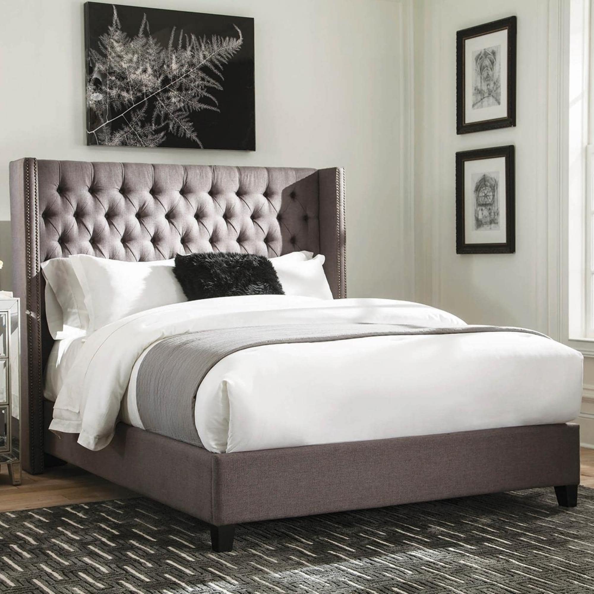 Pacific Landing Benicia King Wingback Upholstered Bed in Gray ...