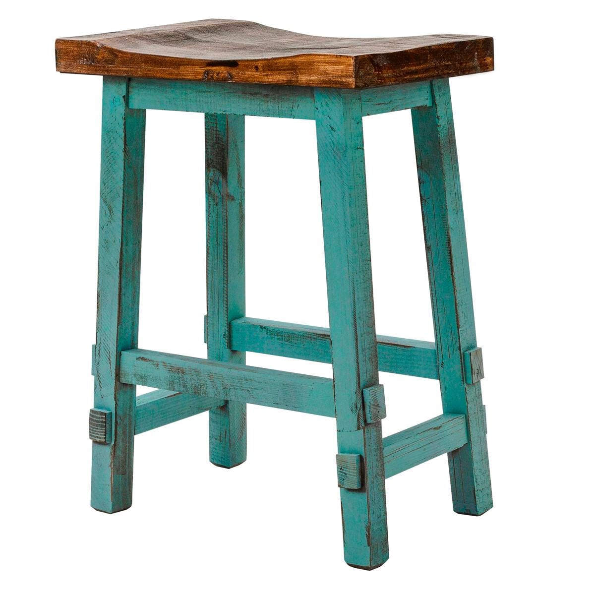 Rustic Imports Santa Rita 24 Barstool In Aged Turquoise And Tobacco Nebraska Furniture Mart