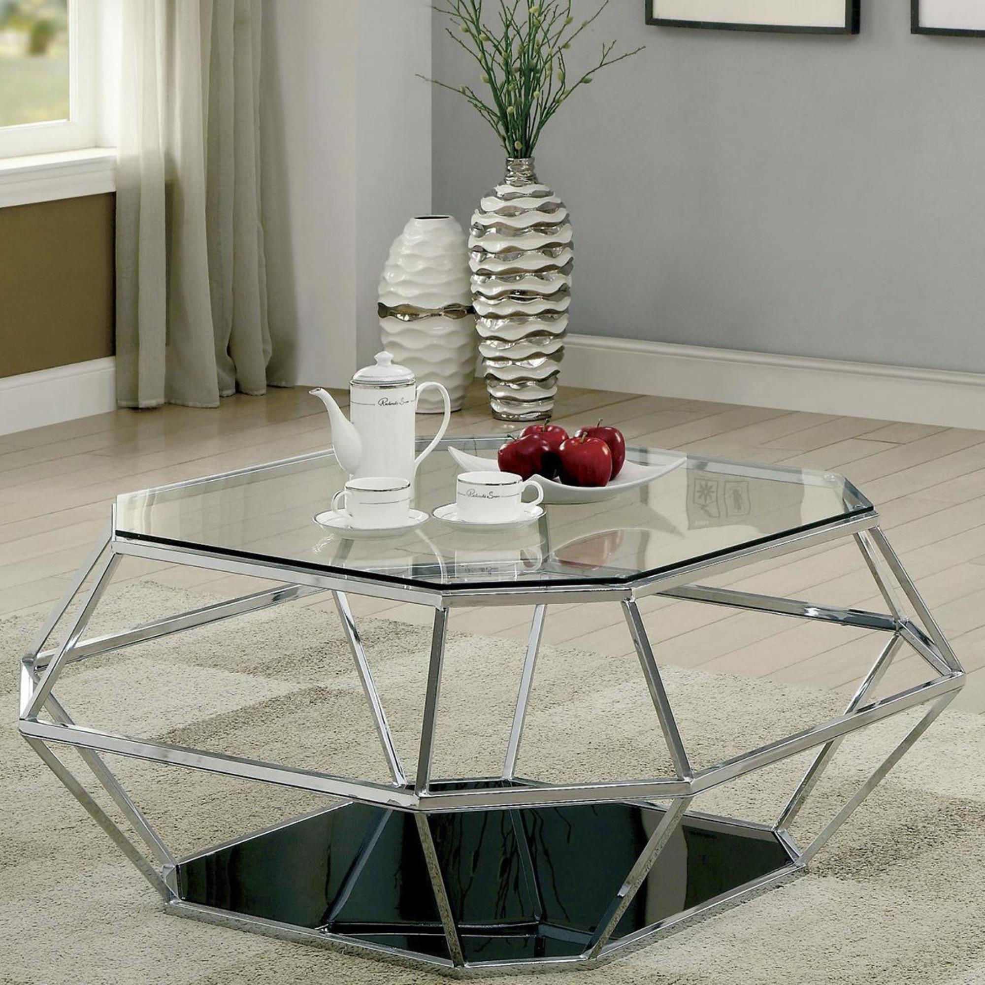 hexagonal glass coffee table