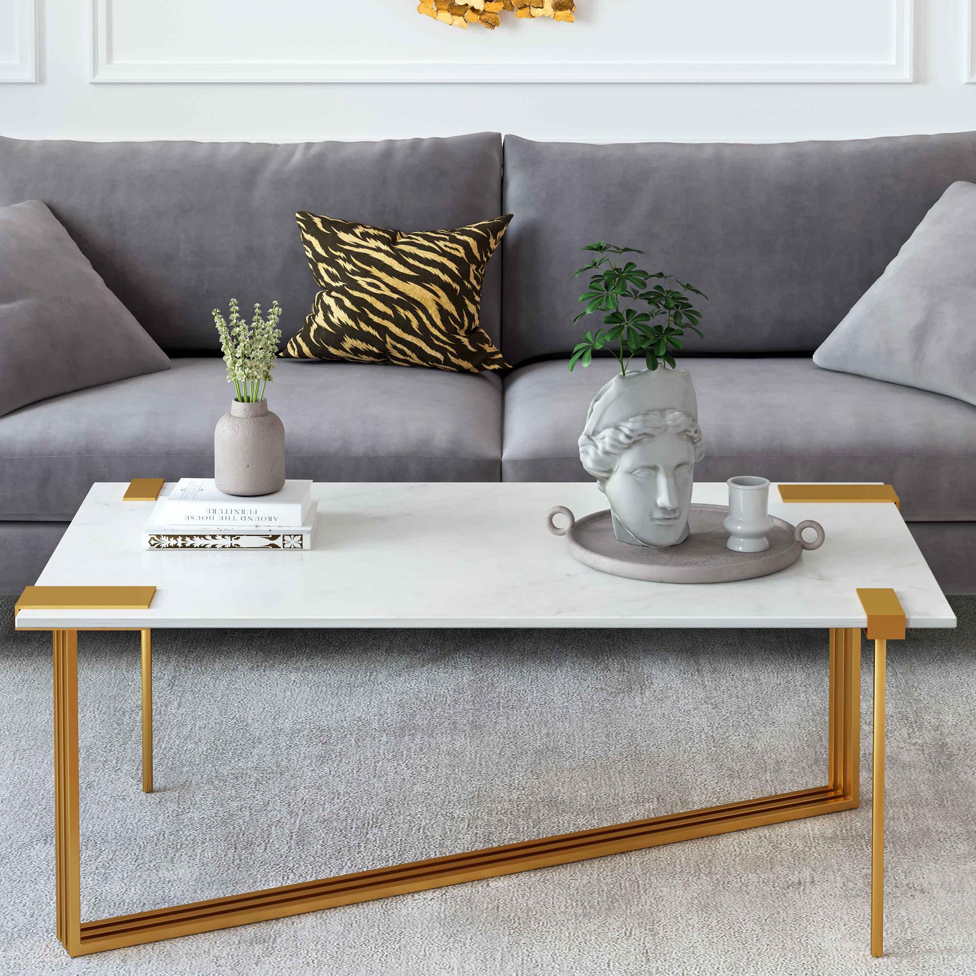 Tov Furniture Daneb Coffee Table in White Marble and Gold | Nebraska ...