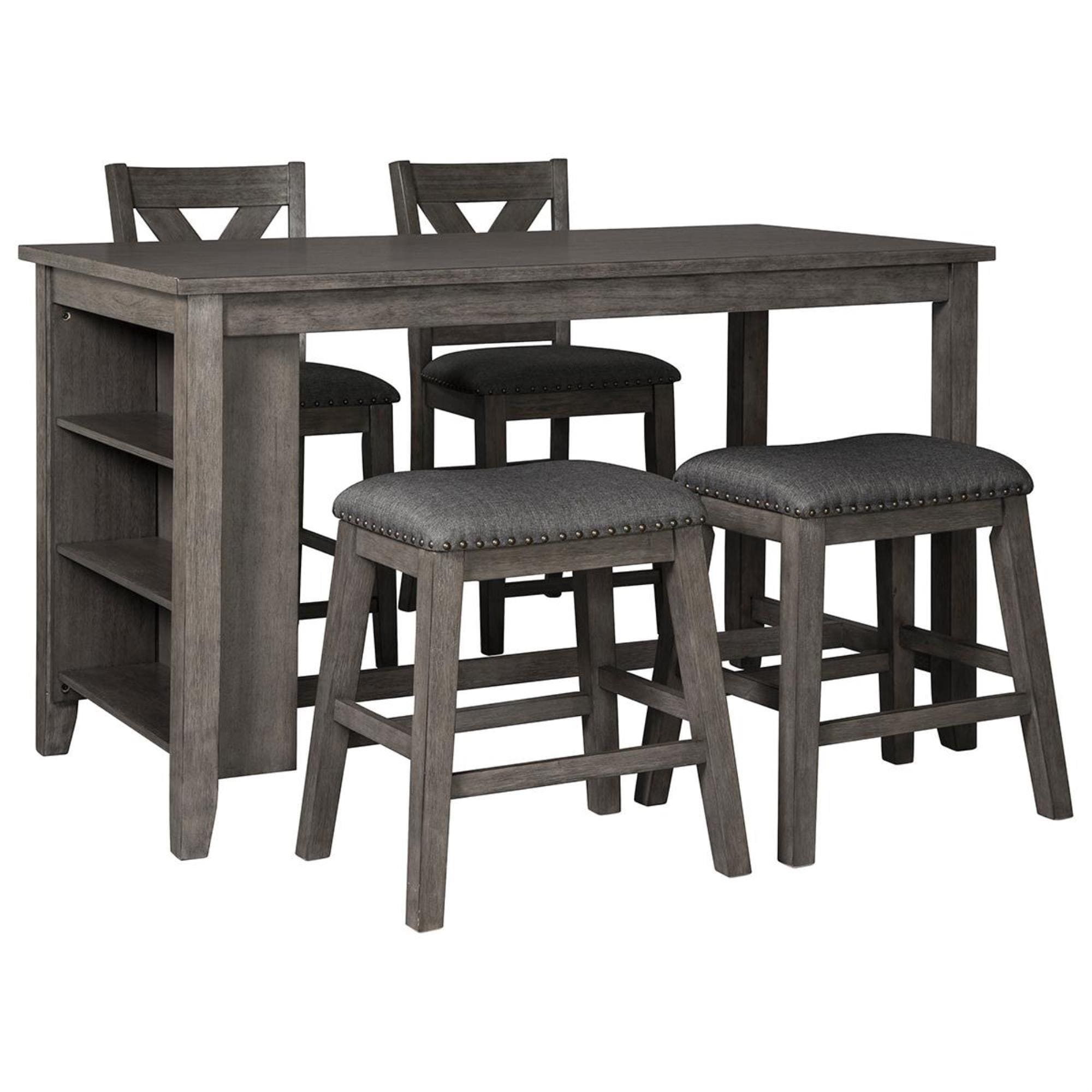 Signature Design By Ashley Caitbrook 5 Piece Counter Height Dining Set In Antiqued Gray Wash Nebraska Furniture Mart