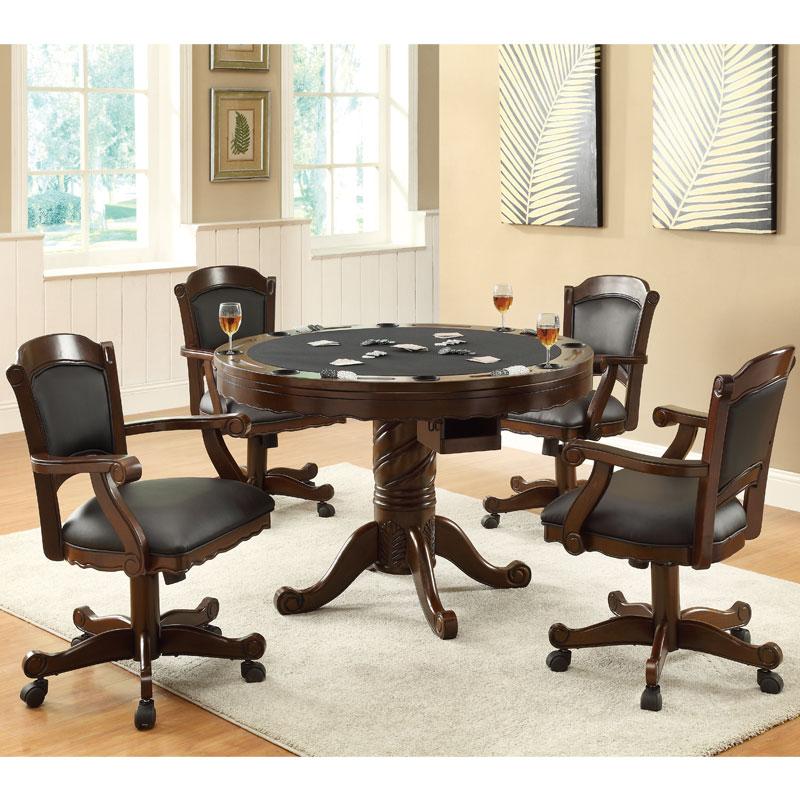 Pacific Landing Turk 5-Piece 3-in-1 Round Game Table Set in Brown ...