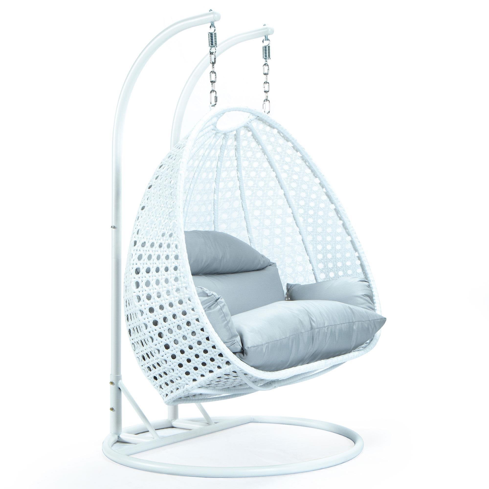 Leisuremod 2-Seat Hanging Egg Swing Chair with Light Grey Cushion in ...