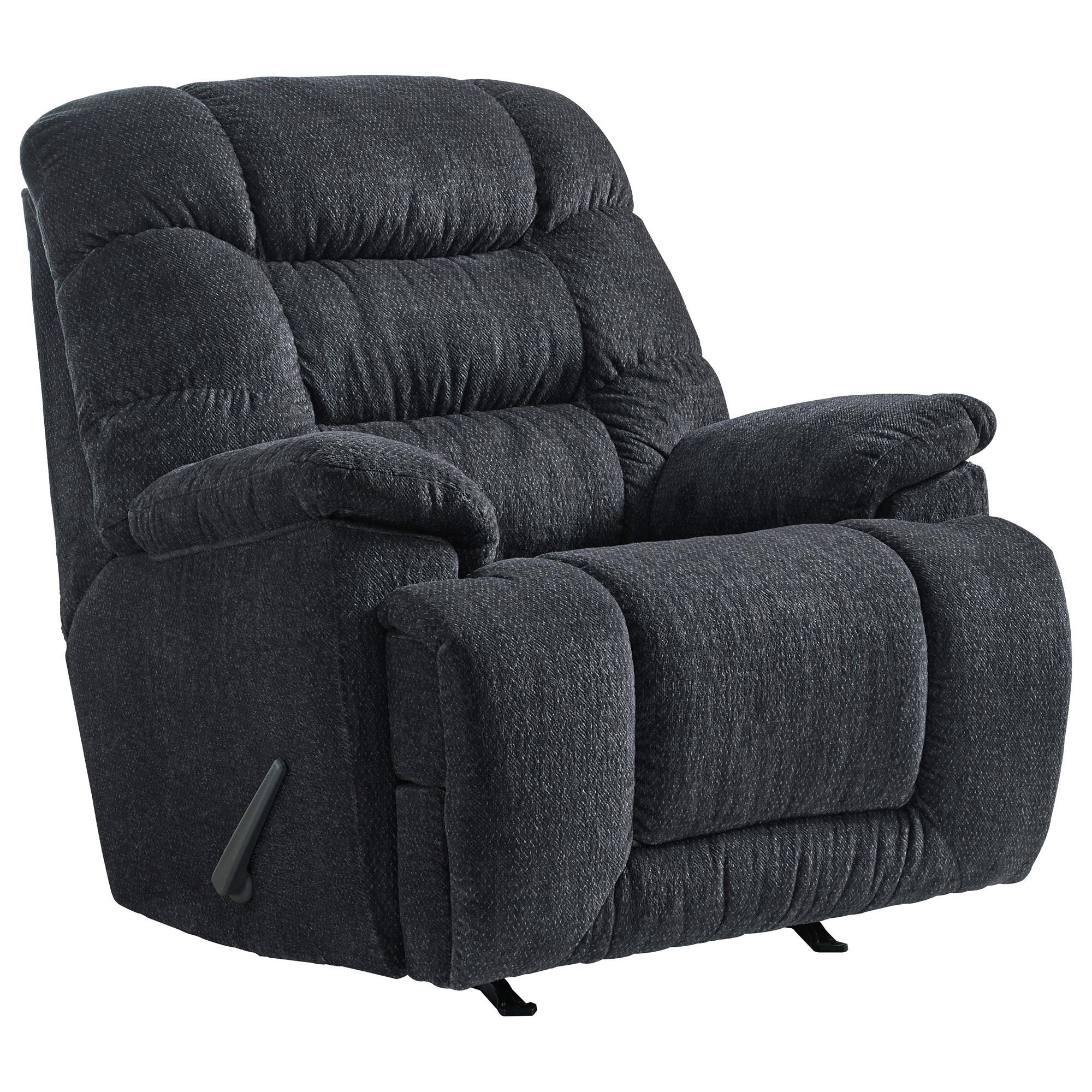 FC Design Black Linen Manual Recliner with Overstuffed Cushions